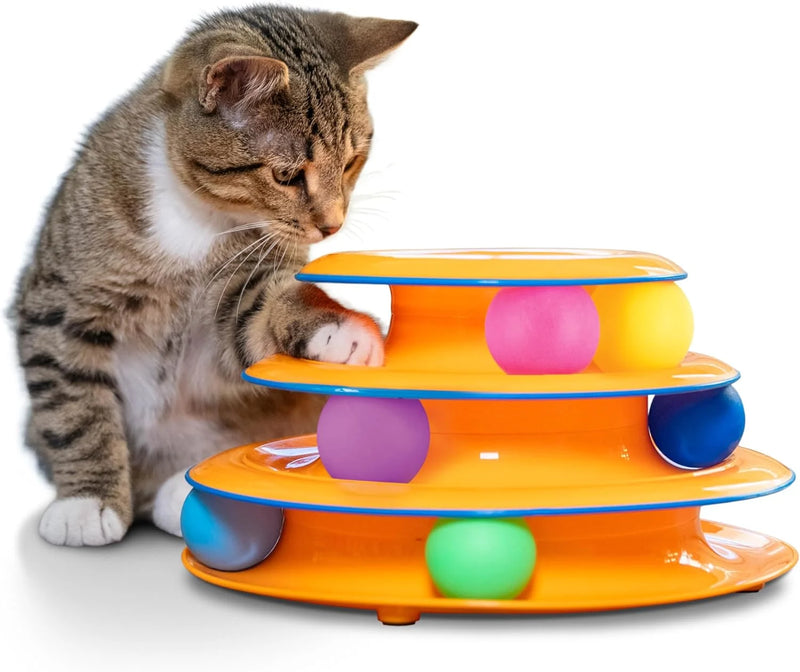 3-Level Interactive Cat Track Tower Toy with 6 Rolling Balls