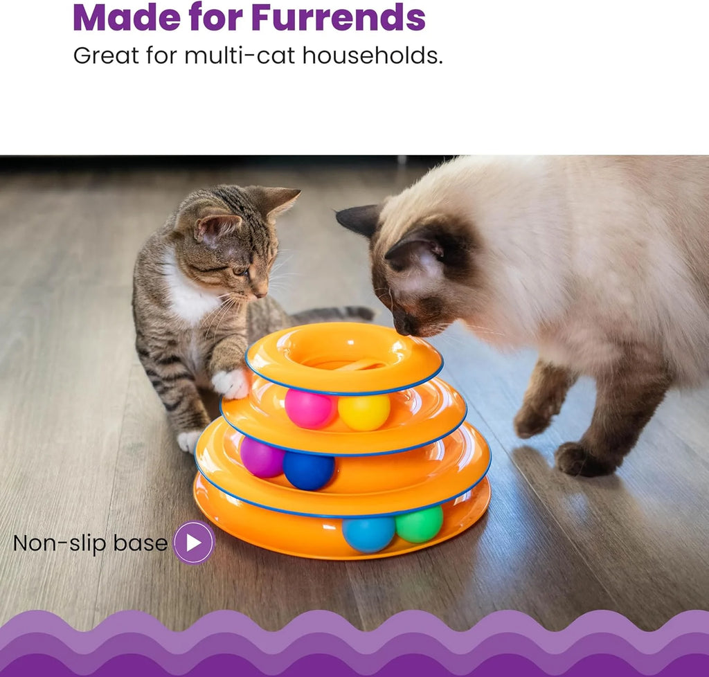 3-Level Interactive Cat Track Tower Toy with 6 Rolling Balls