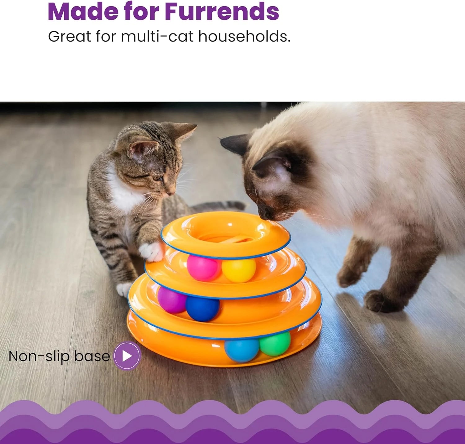 3-Level Interactive Cat Track Tower Toy with 6 Rolling Balls